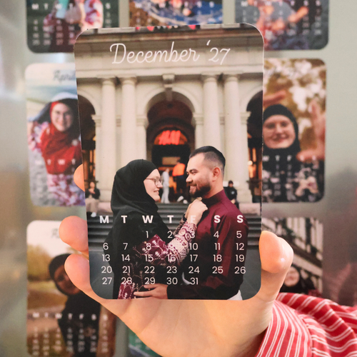 Custom 2027 photo calendar magnet with family photo, handmade in Perth