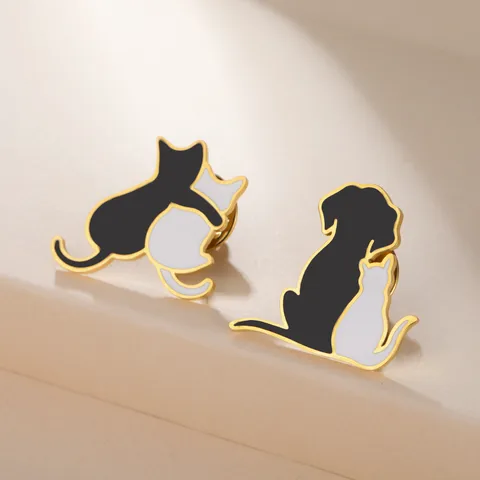 Cartoon Cat & Dog Silhouette Pins